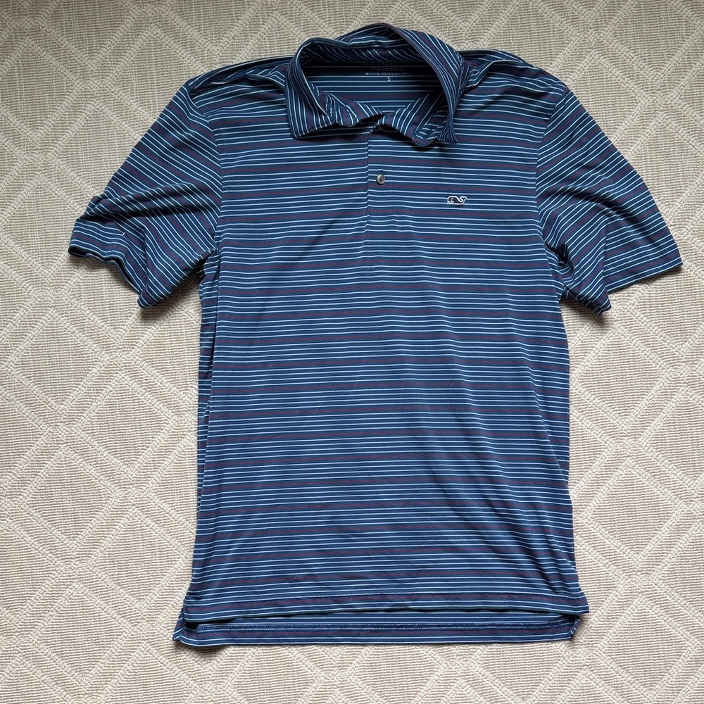Vineyard Vines Navy, White and Red Striped Polo